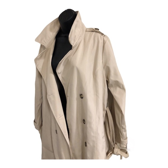 Stoosh ecru classic timeless double breasted belted trenchcoat size large new - Picture 5 of 16